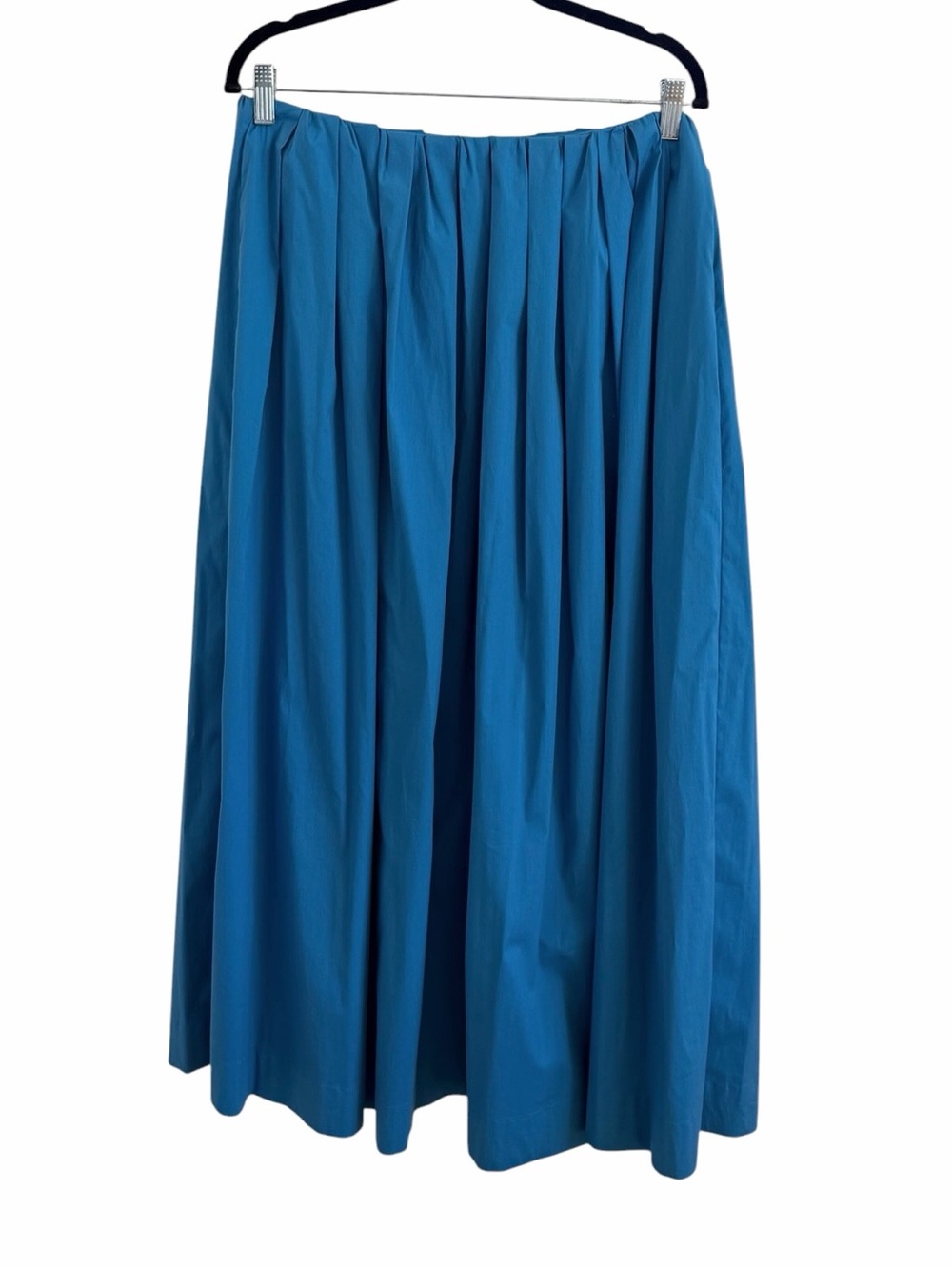 Worth Poplin Cotton Blue Pleated Maxi Skirt - Classic Women's Skirt